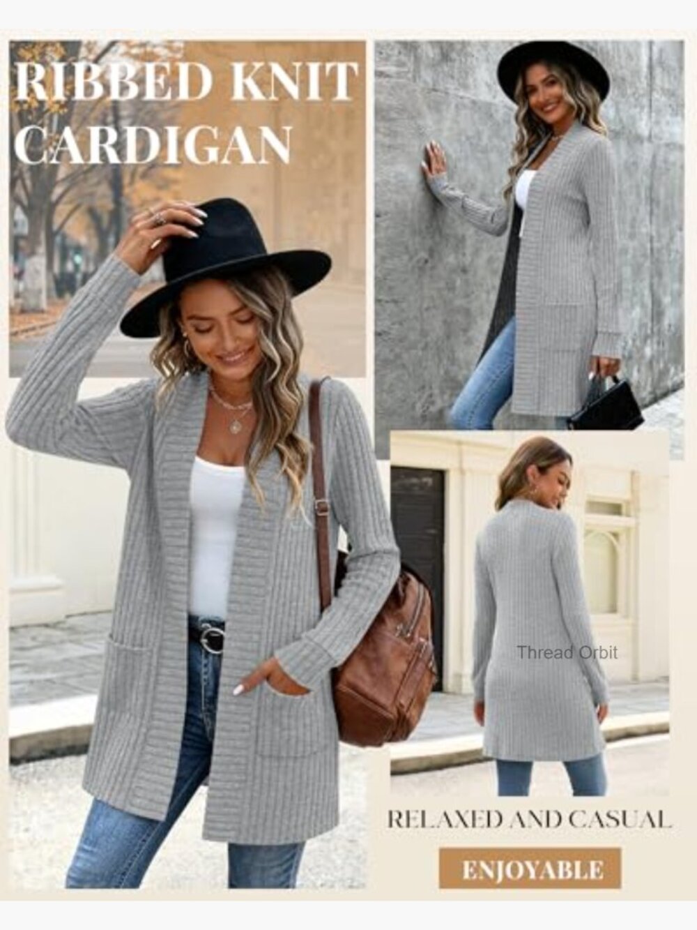 Women's Long Cardigan Sweater with Pockets Open Front Loose Knit Coatigan - Picture 3 of 7